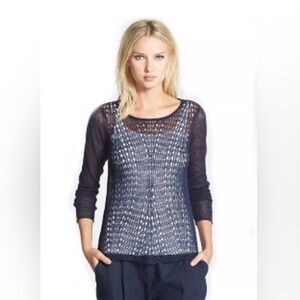 Eileen Fisher Organic Linen Open-Knit Sweater Midnight Navy Size Medium